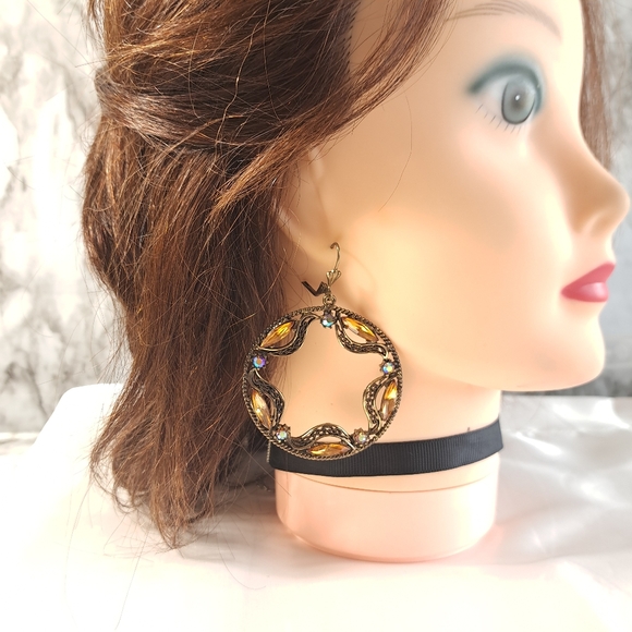 Vintage Women's Starn Round Earrings‎ Brown/Orange Faux Rhinestones - Picture 7 of 7